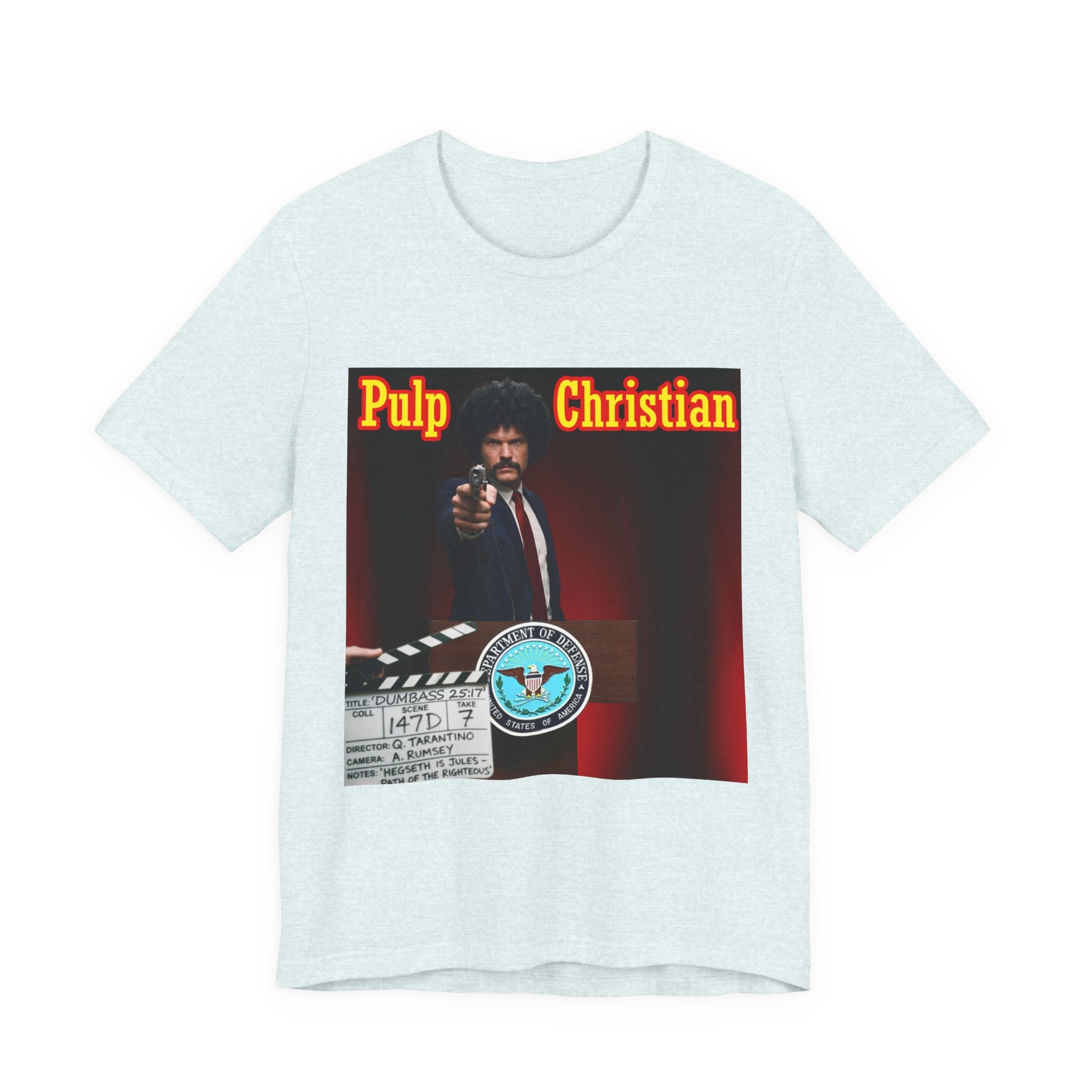 Pulp Christian Tee — Retro Movie-Inspired Funny Graphic Shirt